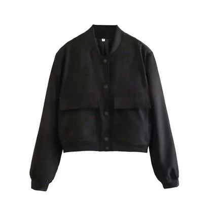 Dames Bomberjack Zakken Effen Kleur Streetwear Stijl
