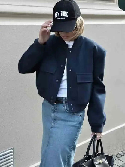 Dames Bomberjack Zakken Effen Kleur Streetwear Stijl