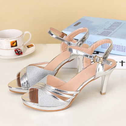 Hoge Hak Sandalen Zomer Glanzend Design