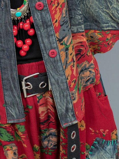 Retro Bloem Denim Set voor Dames Stijlvol