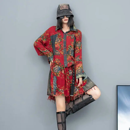 Retro Bloem Denim Set voor Dames Stijlvol