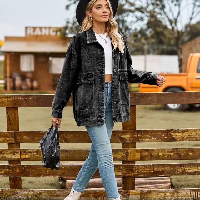 Dames Denim Jacket Klassiek Blauw Leer