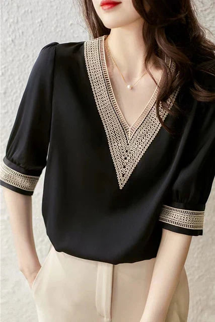 Zwarte Chiffon Blouse voor Vrouw Zomerse Stijl - StudioMarella