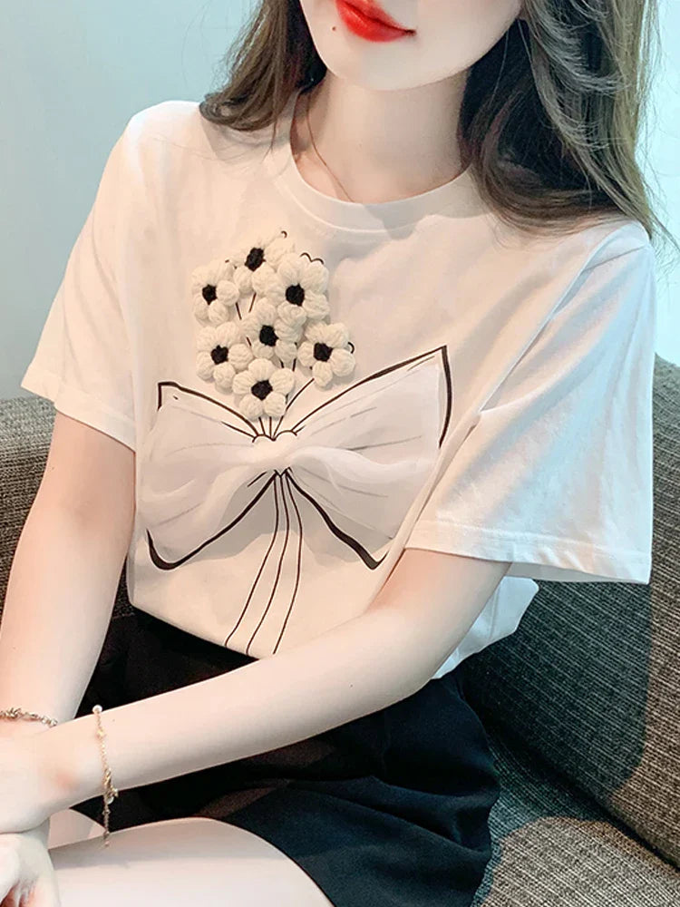 Vrouwelijke Blouse Korte Mouwen Wit