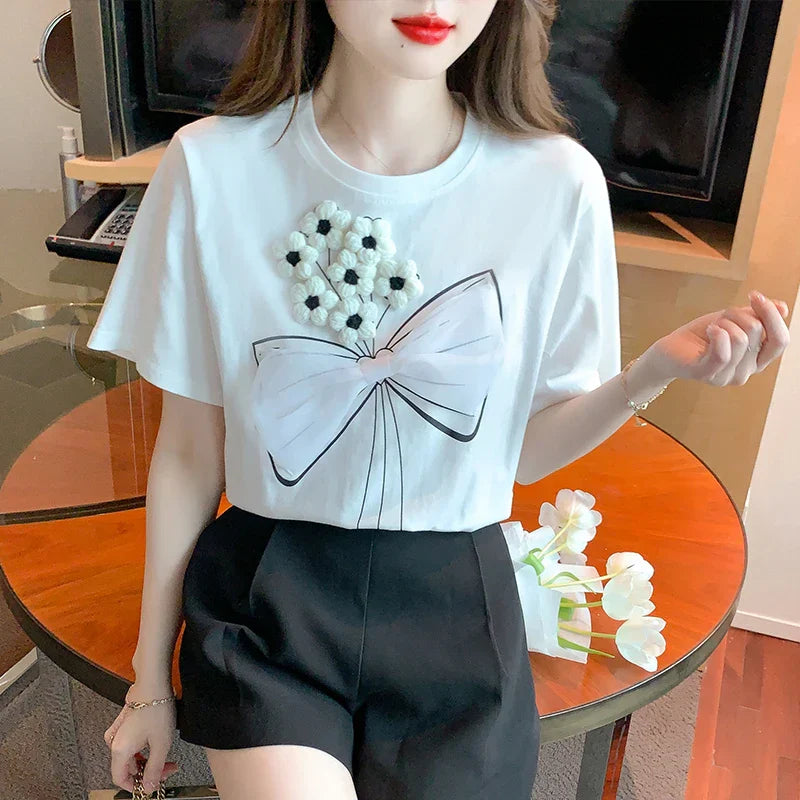 Vrouwelijke Blouse Korte Mouwen Wit