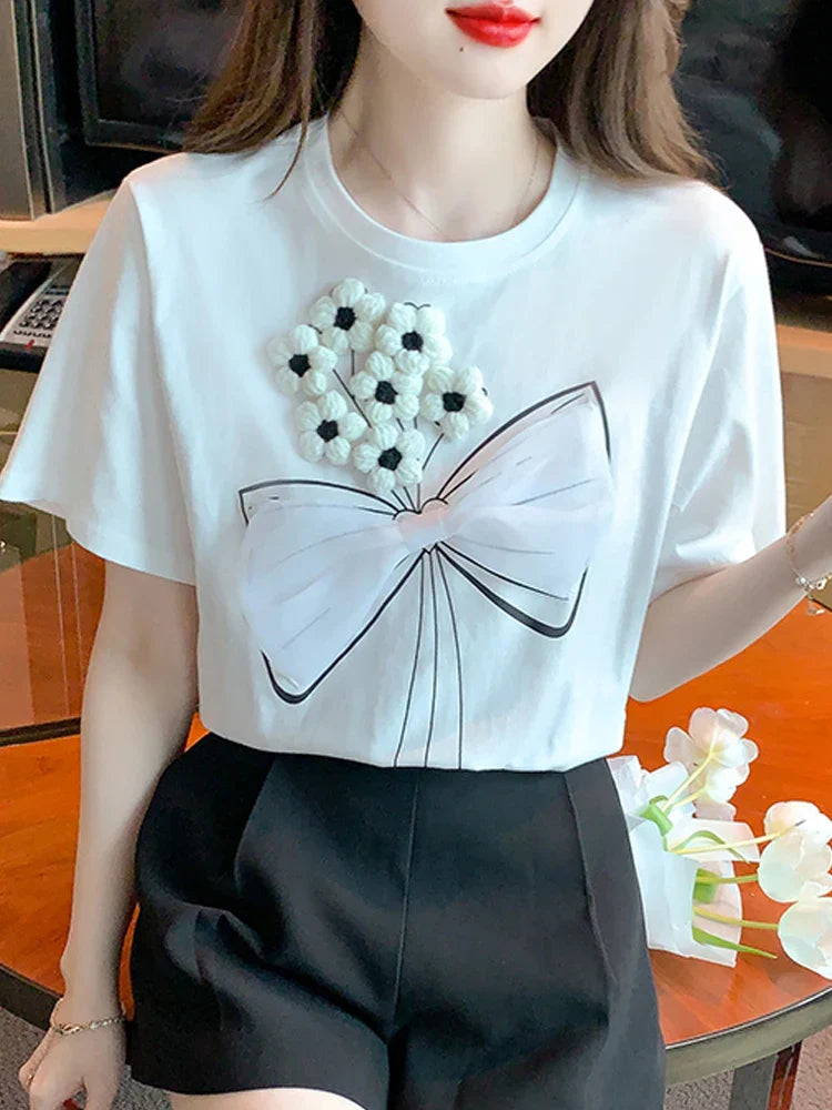 Vrouwelijke Blouse Korte Mouwen Wit