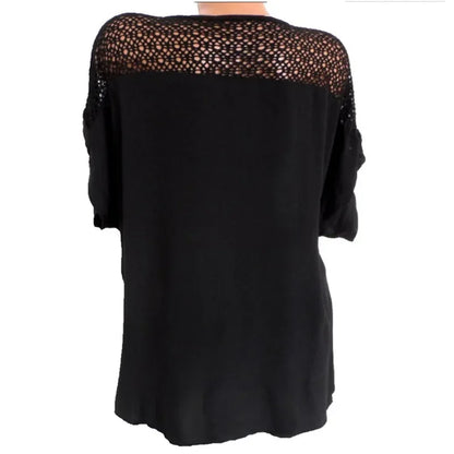 Vrouwelijke Korte Mouwen Blouse met Kanten Detail Losse Fit