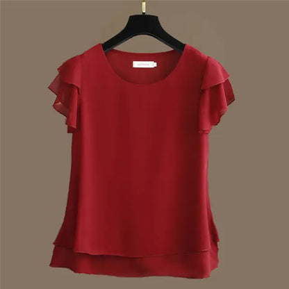 Damesblouse Luchtige Chiffon Shirt met O-hals