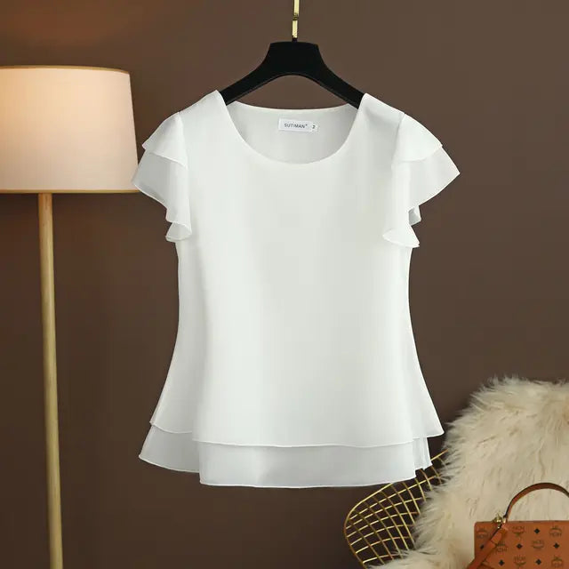 Damesblouse Luchtige Chiffon Shirt met O-hals