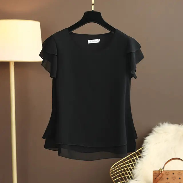Damesblouse Luchtige Chiffon Shirt met O-hals