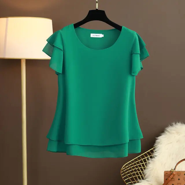 Damesblouse Luchtige Chiffon Shirt met O-hals