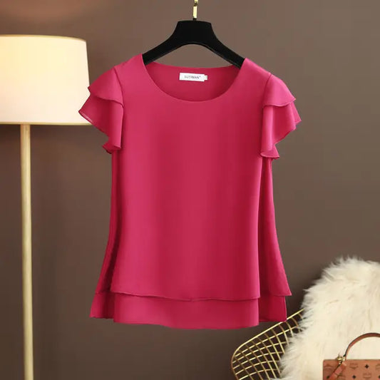 Damesblouse Luchtige Chiffon Shirt met O-hals - StudioMarella