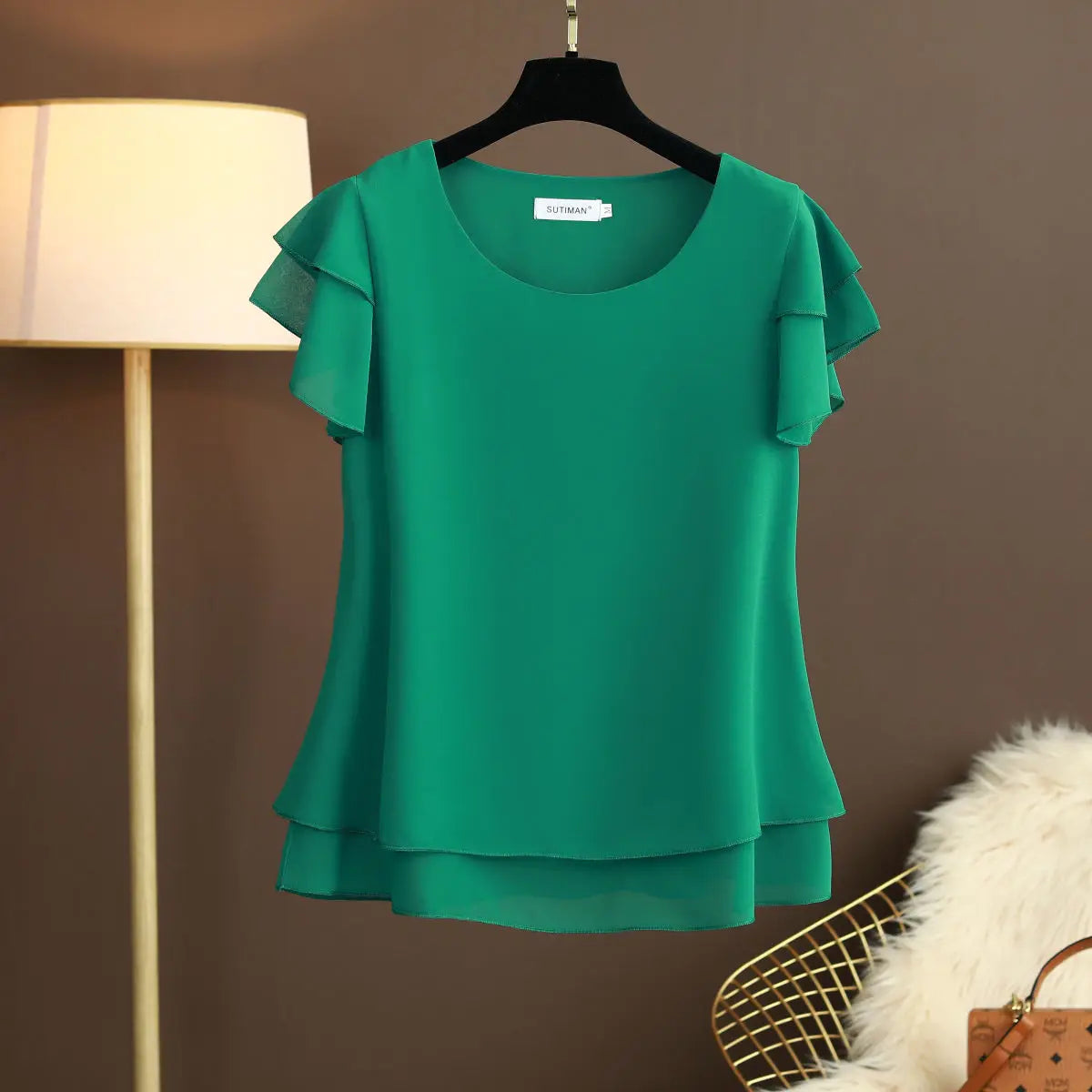Damesblouse Luchtige Chiffon Shirt met O-hals