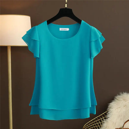 Damesblouse Luchtige Chiffon Shirt met O-hals