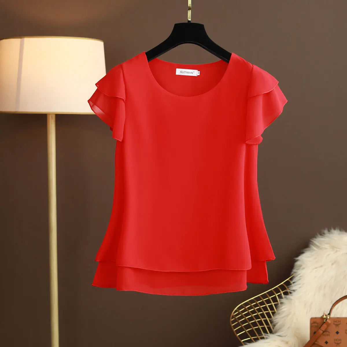 Damesblouse Luchtige Chiffon Shirt met O-hals