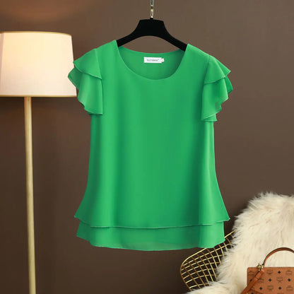 Damesblouse Luchtige Chiffon Shirt met O-hals