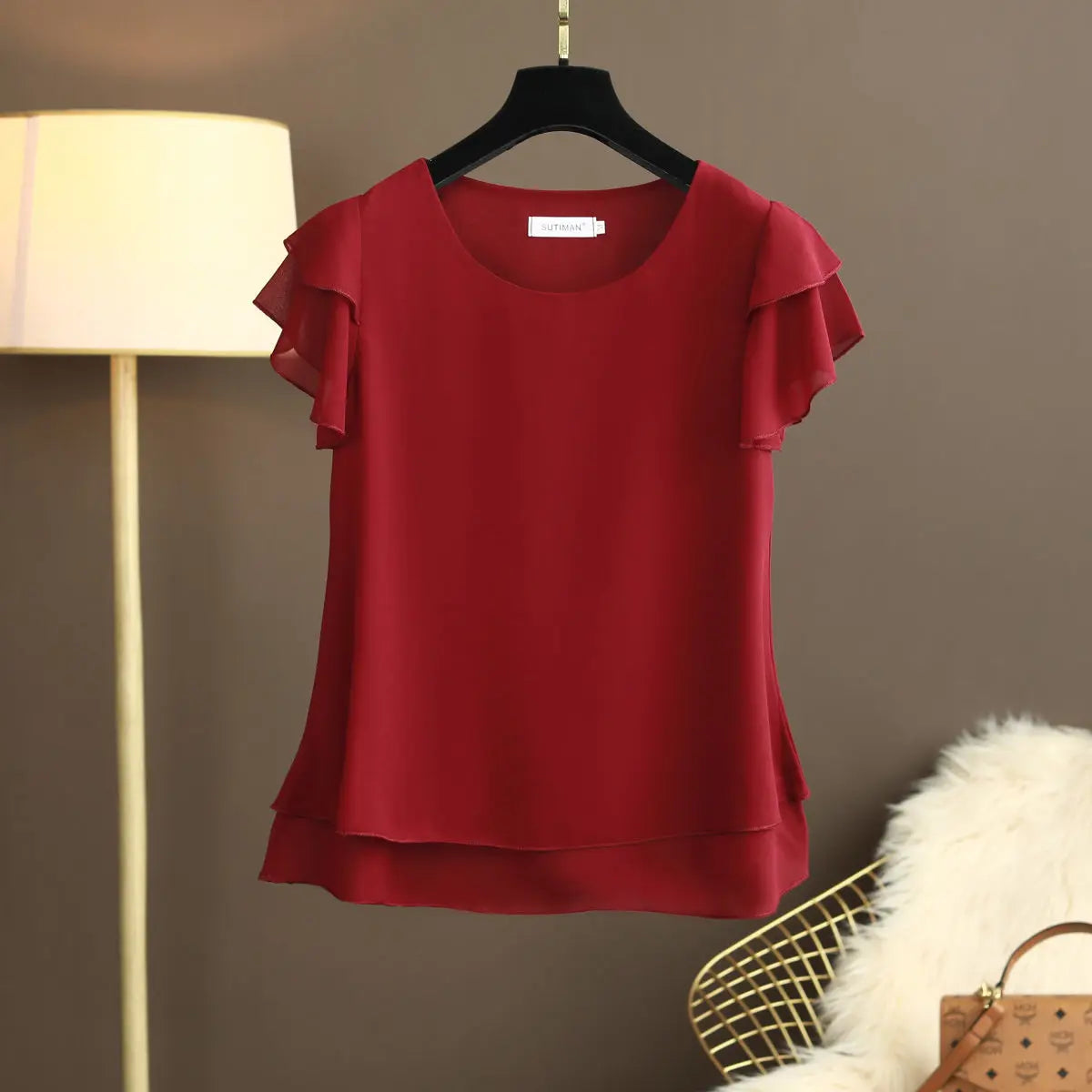 Damesblouse Luchtige Chiffon Shirt met O-hals