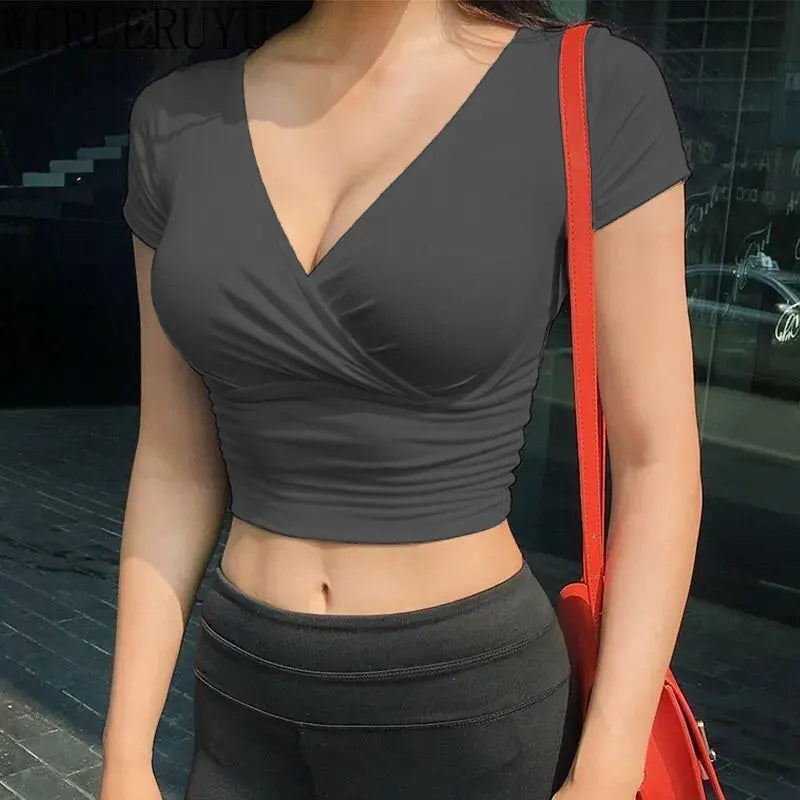 Zwarte V-hals Crop Top Zomer Mode
