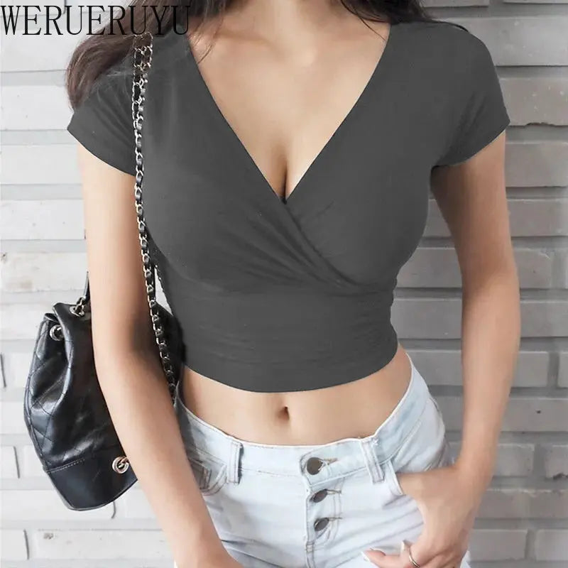 Zwarte V-hals Crop Top Zomer Mode
