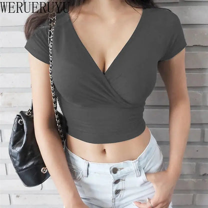 Zwarte V-hals Crop Top Zomer Mode