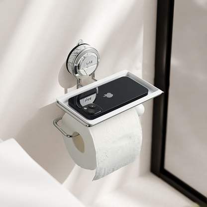Zuignap Toiletrolhouder met Houtnerf Design Zonder Boren RVS voor Gladde Oppervlakken
