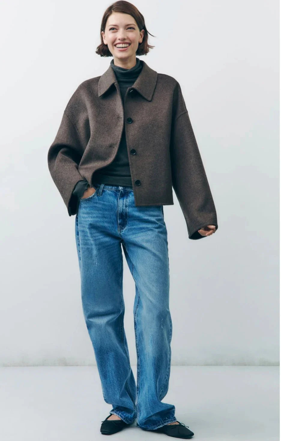Oversized Overgangsjas voor Vrouw Elegant Zwart