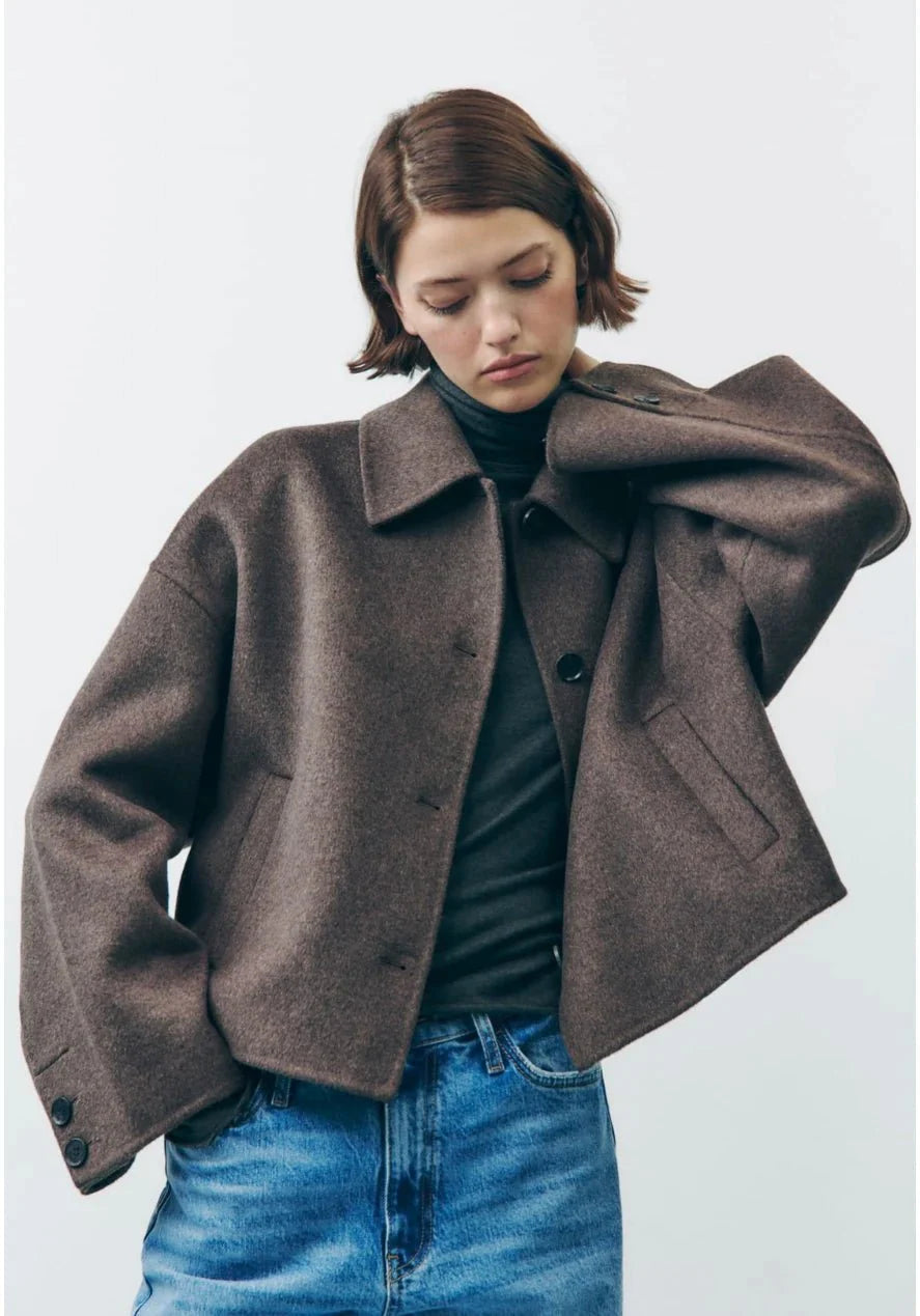 Oversized Overgangsjas voor Vrouw Elegant Zwart