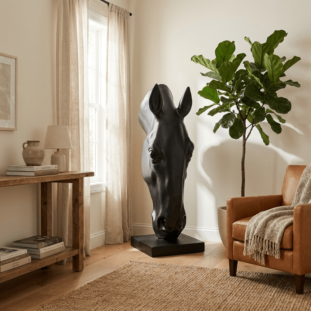 Zwart Paardenhoofd Sculptuur Modern Minimalisme Decoratief Beeld