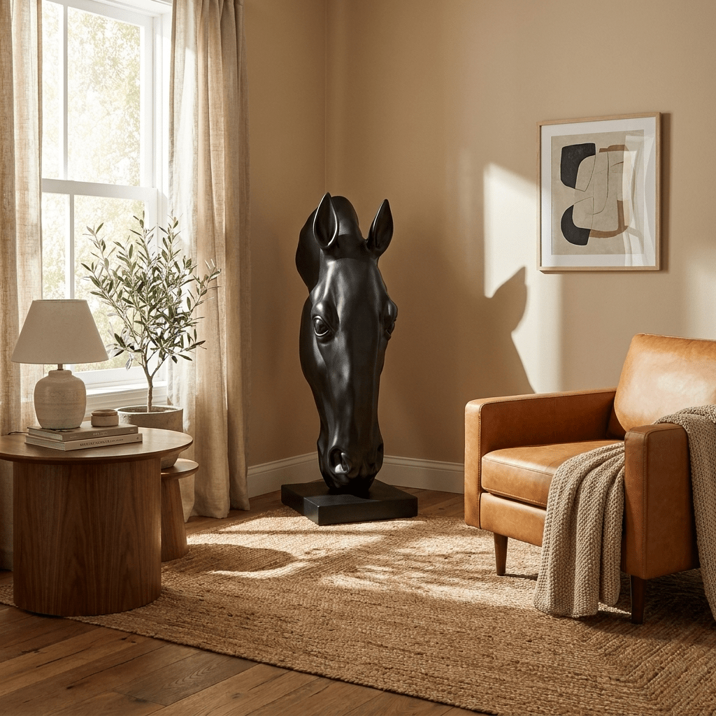 Zwart Paardenhoofd Sculptuur Modern Minimalisme Decoratief Beeld