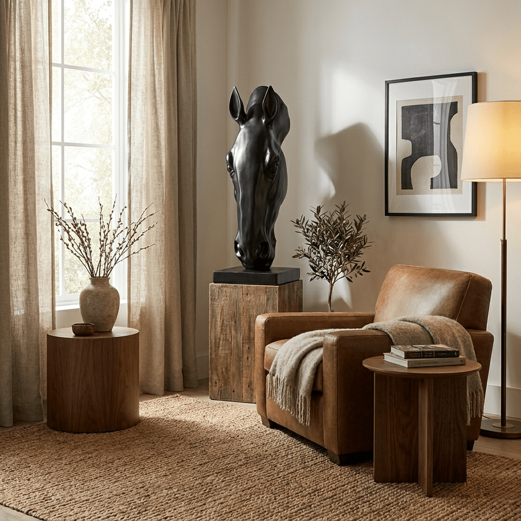 Zwart Paardenhoofd Sculptuur Modern Minimalisme Decoratief Beeld