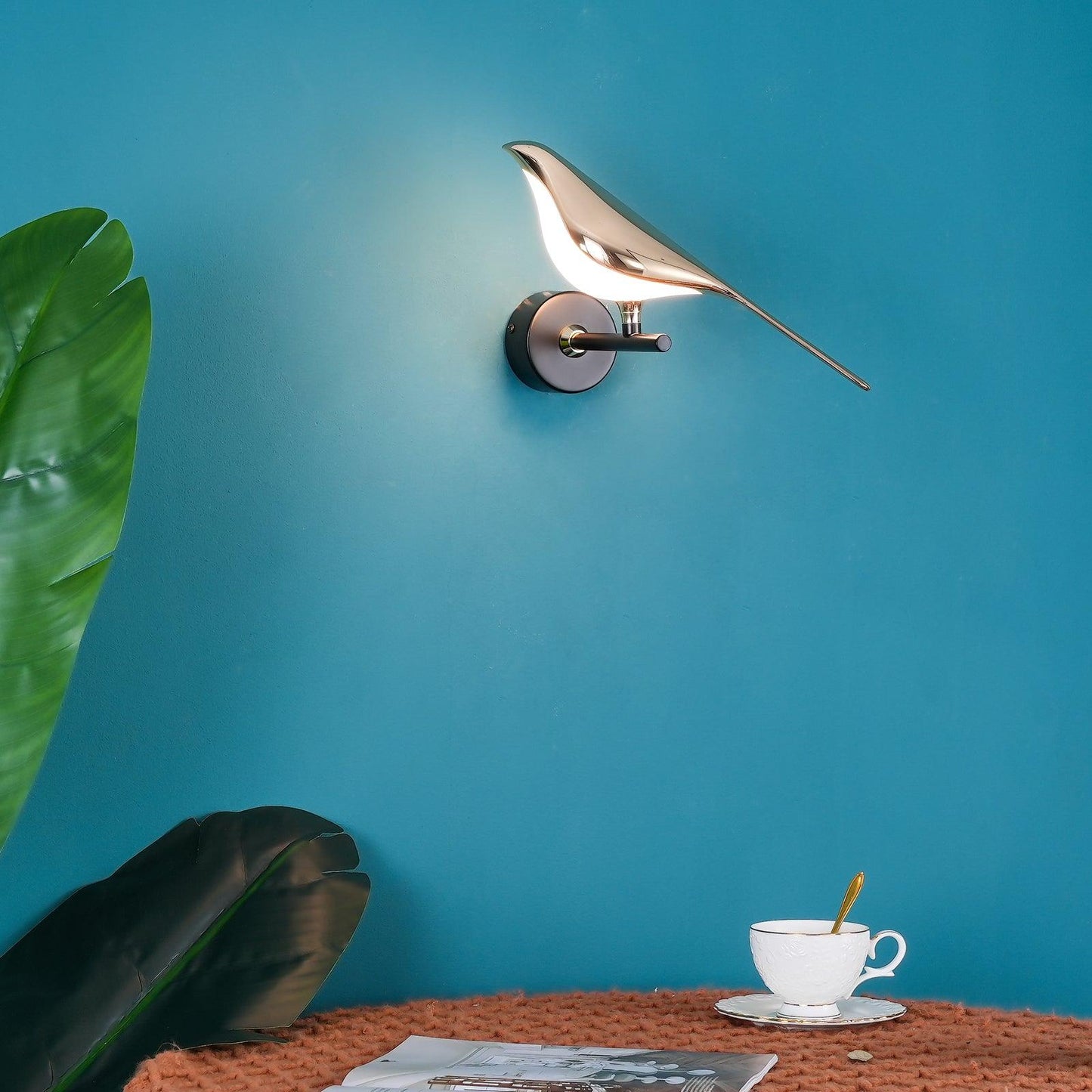 Wandlamp met Vogelmotief en Verstelbare Lamparmen – Zwart & Roségoud Design 1 of 2 Lichtpunten Magnetische Vogel Moderne Decoratieve Verlichting