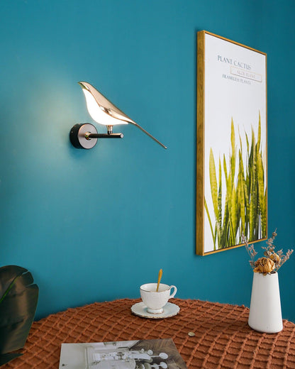 Wandlamp met Vogelmotief en Verstelbare Lamparmen – Zwart & Roségoud Design 1 of 2 Lichtpunten Magnetische Vogel Moderne Decoratieve Verlichting