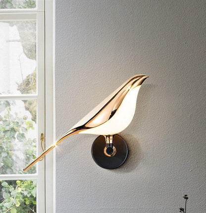 Wandlamp met Vogelmotief en Verstelbare Lamparmen – Zwart & Roségoud Design 1 of 2 Lichtpunten Magnetische Vogel Moderne Decoratieve Verlichting