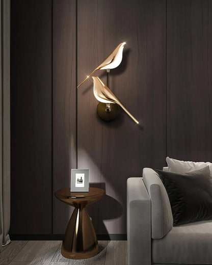 Wandlamp met Vogelmotief en Verstelbare Lamparmen – Zwart & Roségoud Design 1 of 2 Lichtpunten Magnetische Vogel Moderne Decoratieve Verlichting