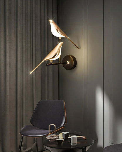 Wandlamp met Vogelmotief en Verstelbare Lamparmen – Zwart & Roségoud Design 1 of 2 Lichtpunten Magnetische Vogel Moderne Decoratieve Verlichting