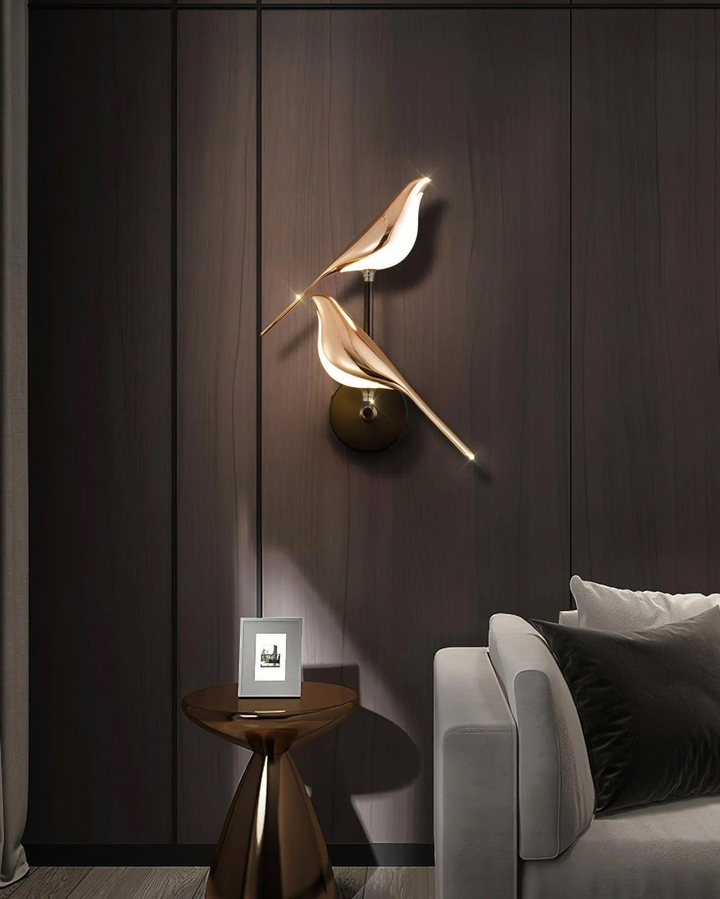Wandlamp met Vogelmotief en Verstelbare Lamparmen – Zwart & Roségoud Design 1 of 2 Lichtpunten Magnetische Vogel Moderne Decoratieve Verlichting
