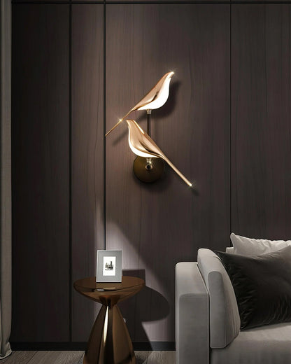 Wandlamp met Vogelmotief en Verstelbare Lamparmen – Zwart & Roségoud Design 1 of 2 Lichtpunten Magnetische Vogel Moderne Decoratieve Verlichting