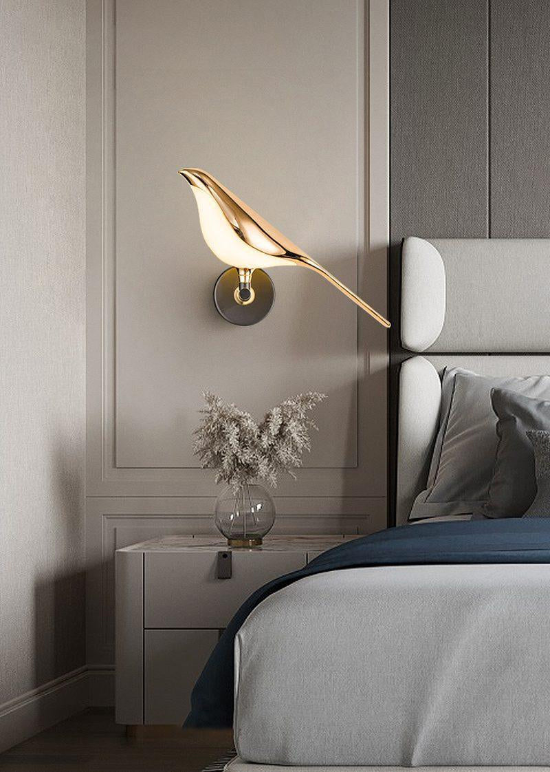 Wandlamp met Vogelmotief en Verstelbare Lamparmen – Zwart & Roségoud Design 1 of 2 Lichtpunten Magnetische Vogel Moderne Decoratieve Verlichting
