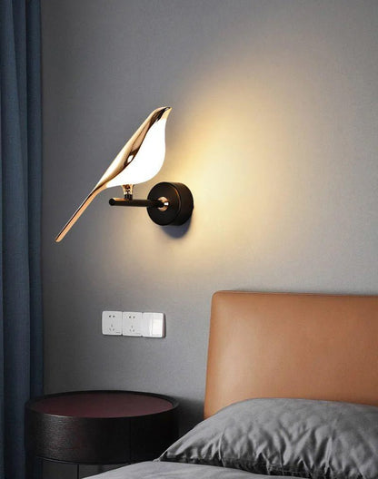 Wandlamp met Vogelmotief en Verstelbare Lamparmen – Zwart & Roségoud Design 1 of 2 Lichtpunten Magnetische Vogel Moderne Decoratieve Verlichting
