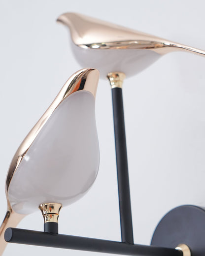 Wandlamp met Vogelmotief en Verstelbare Lamparmen – Zwart & Roségoud Design 1 of 2 Lichtpunten Magnetische Vogel Moderne Decoratieve Verlichting