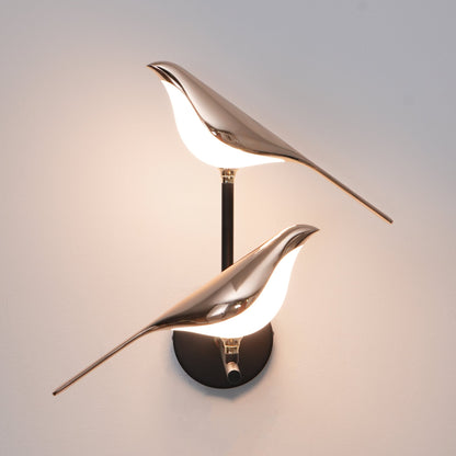 Wandlamp met Vogelmotief en Verstelbare Lamparmen – Zwart & Roségoud Design 1 of 2 Lichtpunten Magnetische Vogel Moderne Decoratieve Verlichting