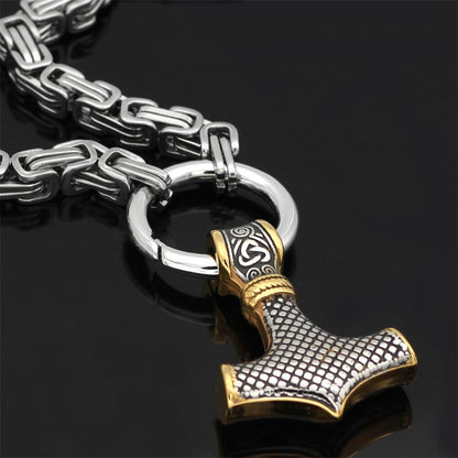 Roestvrij Stalen Schakelketting met Dubbele Wolfskop & Hamer Ornament 60-90cm Verstelbaar Unisex Sieraad