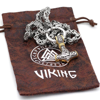 Roestvrij Stalen Schakelketting met Dubbele Wolfskop & Hamer Ornament 60-90cm Verstelbaar Unisex Sieraad