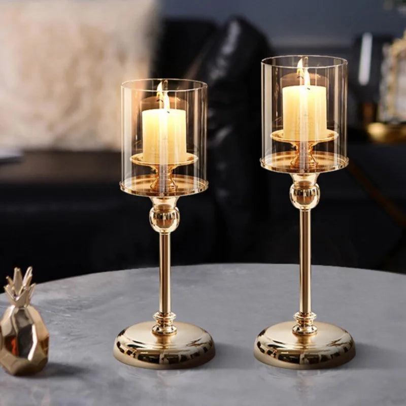 Kandelaar Glas Metaal Goud Zilver Scandinavisch Luxe Tafeldecoratie Woonkamer Restaurant