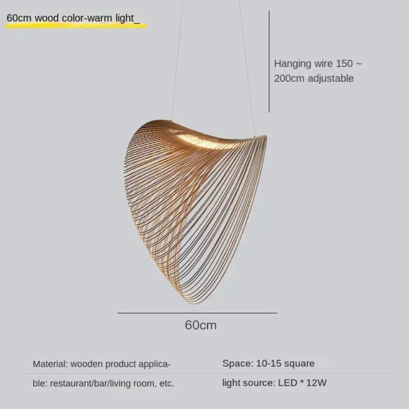 Houten Hanglamp LED 8W Naturel Woonkamer Restaurant Bar Organische Designlamp Golvende Houten Lamp Sfeerverlichting