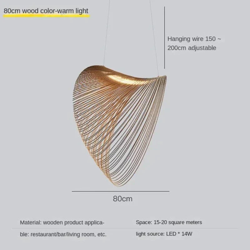 Houten Hanglamp LED 8W Naturel Woonkamer Restaurant Bar Organische Designlamp Golvende Houten Lamp Sfeerverlichting