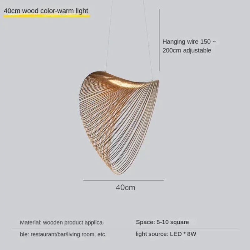 Houten Hanglamp LED 8W Naturel Woonkamer Restaurant Bar Organische Designlamp Golvende Houten Lamp Sfeerverlichting