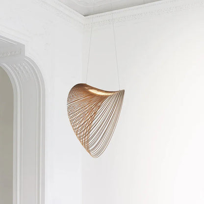 Houten Hanglamp LED 8W Naturel Woonkamer Restaurant Bar Organische Designlamp Golvende Houten Lamp Sfeerverlichting