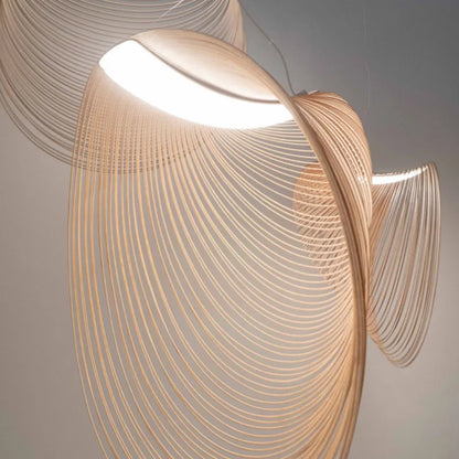 Houten Hanglamp LED 8W Naturel Woonkamer Restaurant Bar Organische Designlamp Golvende Houten Lamp Sfeerverlichting