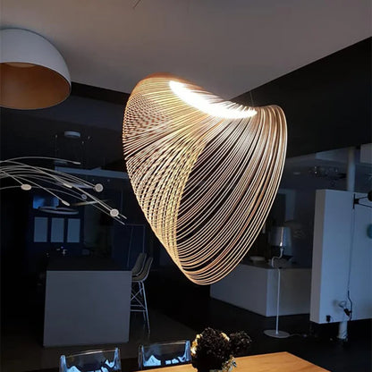 Houten Hanglamp LED 8W Naturel Woonkamer Restaurant Bar Organische Designlamp Golvende Houten Lamp Sfeerverlichting